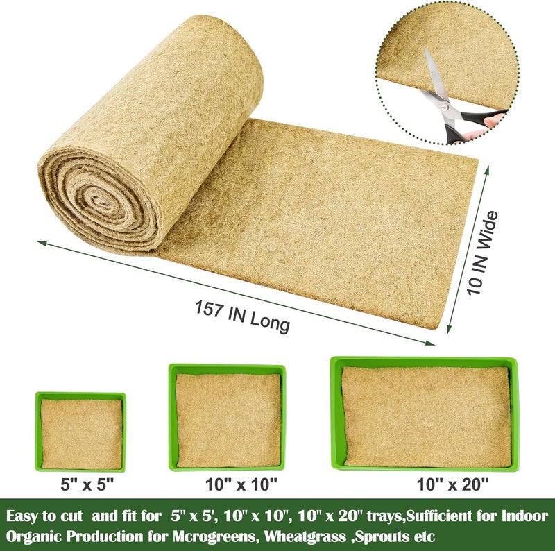 Emsiok لفة واحدة 10" × 157" حصيرة زراعة الميكروجرين من الألياف الطبيعية مجموعة زراعة الميكروجرين وسادات الزراعة المائية للإنتاج العضوي الداخلي لصينية بدء الميكروجرين براعم القمح - Image 2